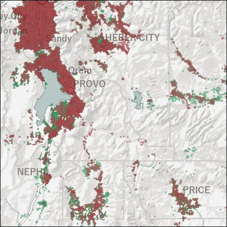 Highly-detailed broadband coverage areas in Salt Lake, Utah, Wasatch, Sanpete, and Carbon Counties